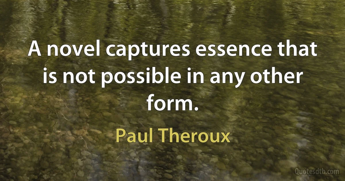 A novel captures essence that is not possible in any other form. (Paul Theroux)