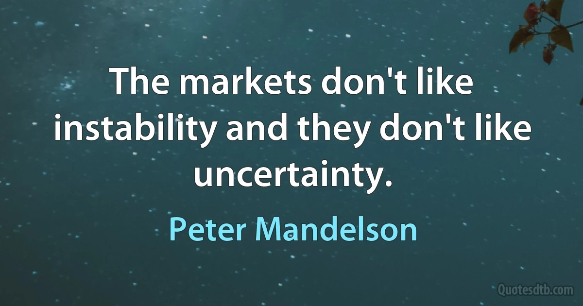 The markets don't like instability and they don't like uncertainty. (Peter Mandelson)