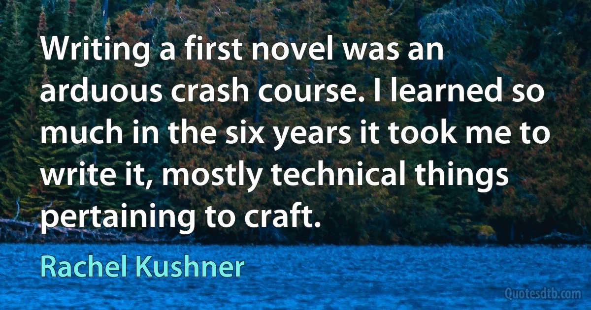 Writing a first novel was an arduous crash course. I learned so much in the six years it took me to write it, mostly technical things pertaining to craft. (Rachel Kushner)