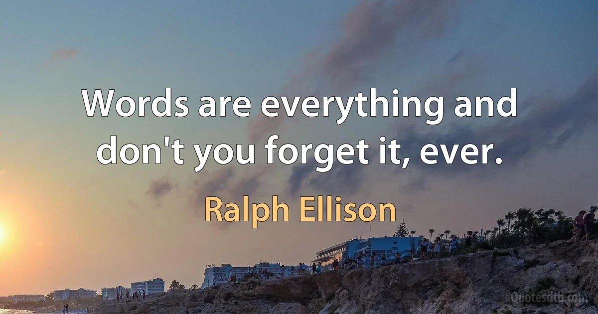 Words are everything and don't you forget it, ever. (Ralph Ellison)