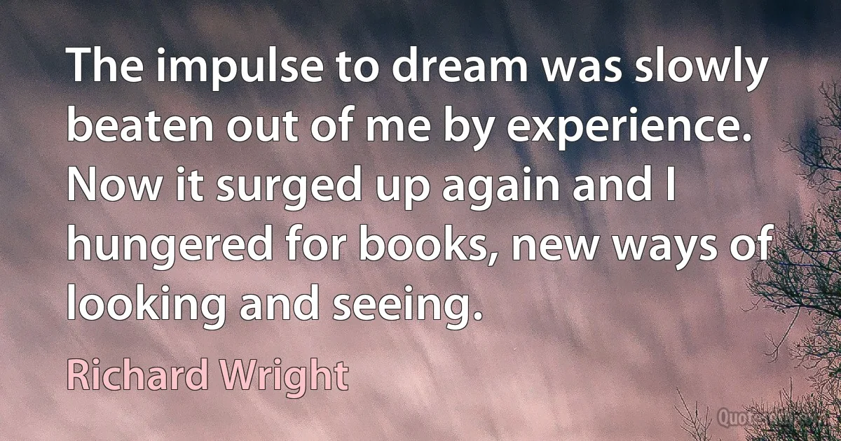 The impulse to dream was slowly beaten out of me by experience. Now it surged up again and I hungered for books, new ways of looking and seeing. (Richard Wright)