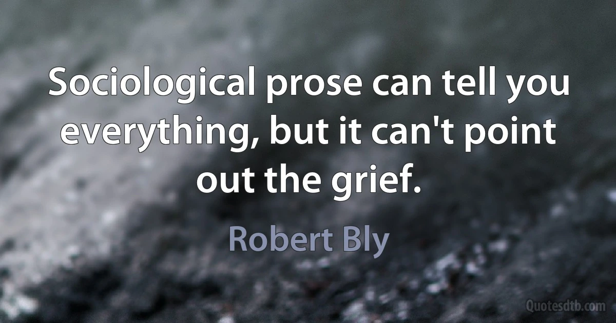 Sociological prose can tell you everything, but it can't point out the grief. (Robert Bly)