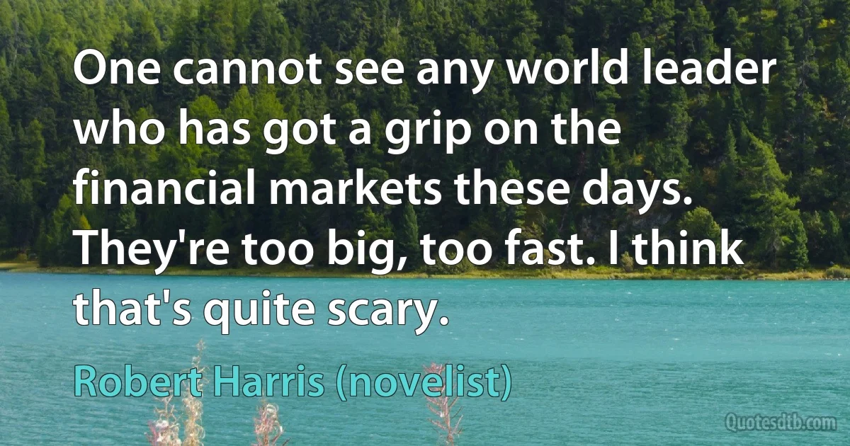 One cannot see any world leader who has got a grip on the financial markets these days. They're too big, too fast. I think that's quite scary. (Robert Harris (novelist))