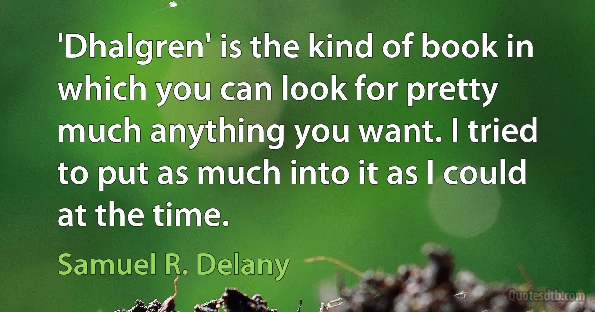 'Dhalgren' is the kind of book in which you can look for pretty much anything you want. I tried to put as much into it as I could at the time. (Samuel R. Delany)