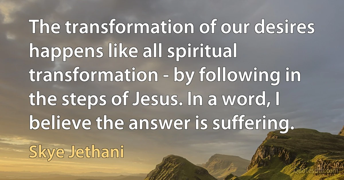 The transformation of our desires happens like all spiritual transformation - by following in the steps of Jesus. In a word, I believe the answer is suffering. (Skye Jethani)