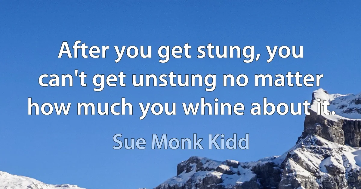 After you get stung, you can't get unstung no matter how much you whine about it. (Sue Monk Kidd)