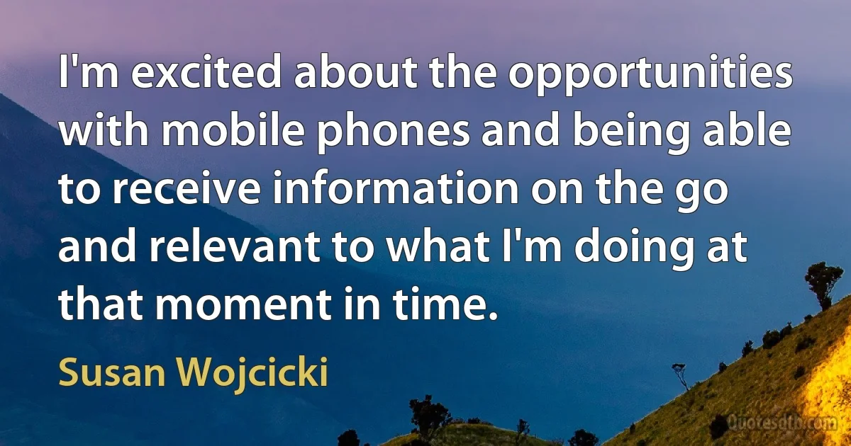 I'm excited about the opportunities with mobile phones and being able to receive information on the go and relevant to what I'm doing at that moment in time. (Susan Wojcicki)