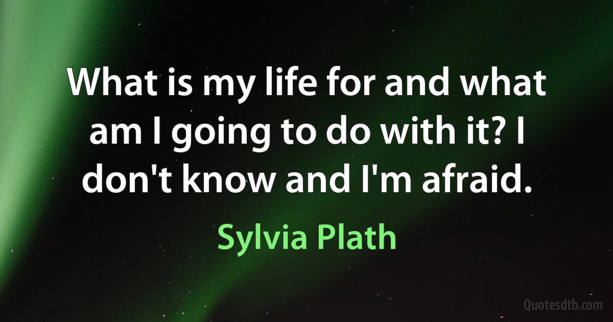 What is my life for and what am I going to do with it? I don't know and I'm afraid. (Sylvia Plath)