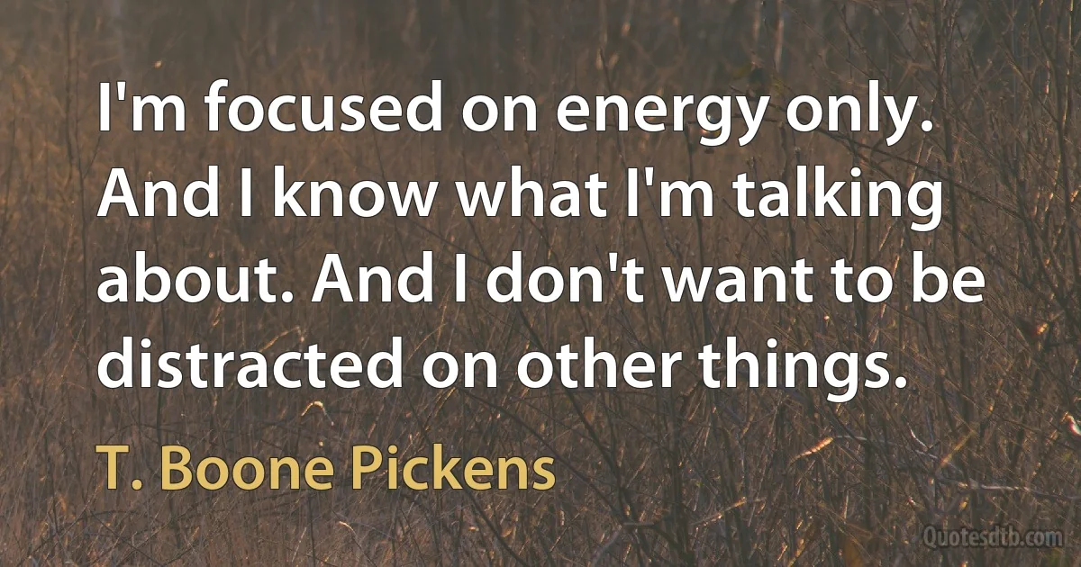 I'm focused on energy only. And I know what I'm talking about. And I don't want to be distracted on other things. (T. Boone Pickens)