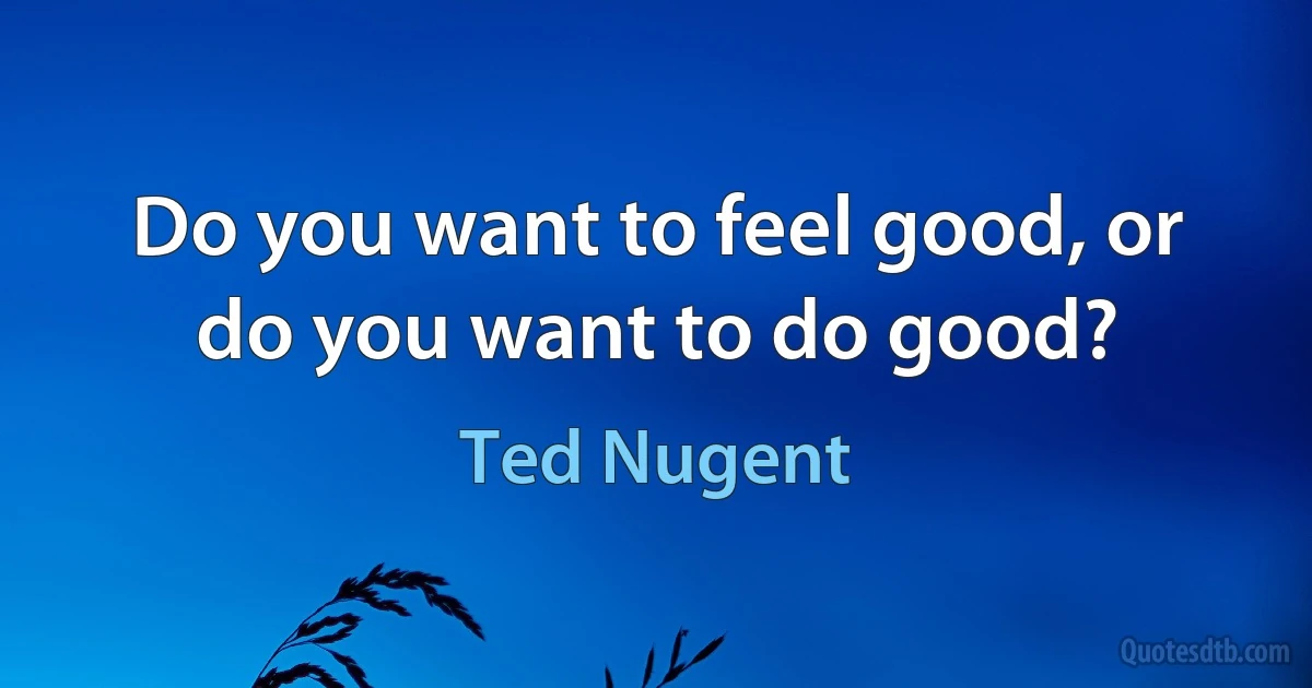 Do you want to feel good, or do you want to do good? (Ted Nugent)