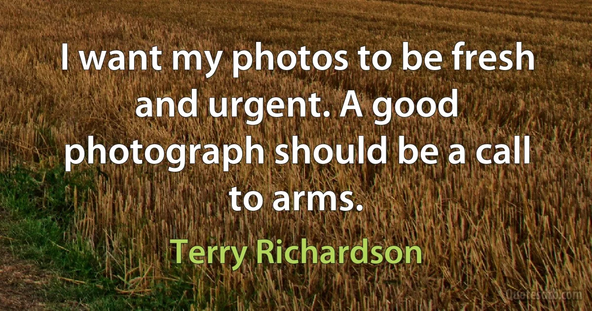 I want my photos to be fresh and urgent. A good photograph should be a call to arms. (Terry Richardson)