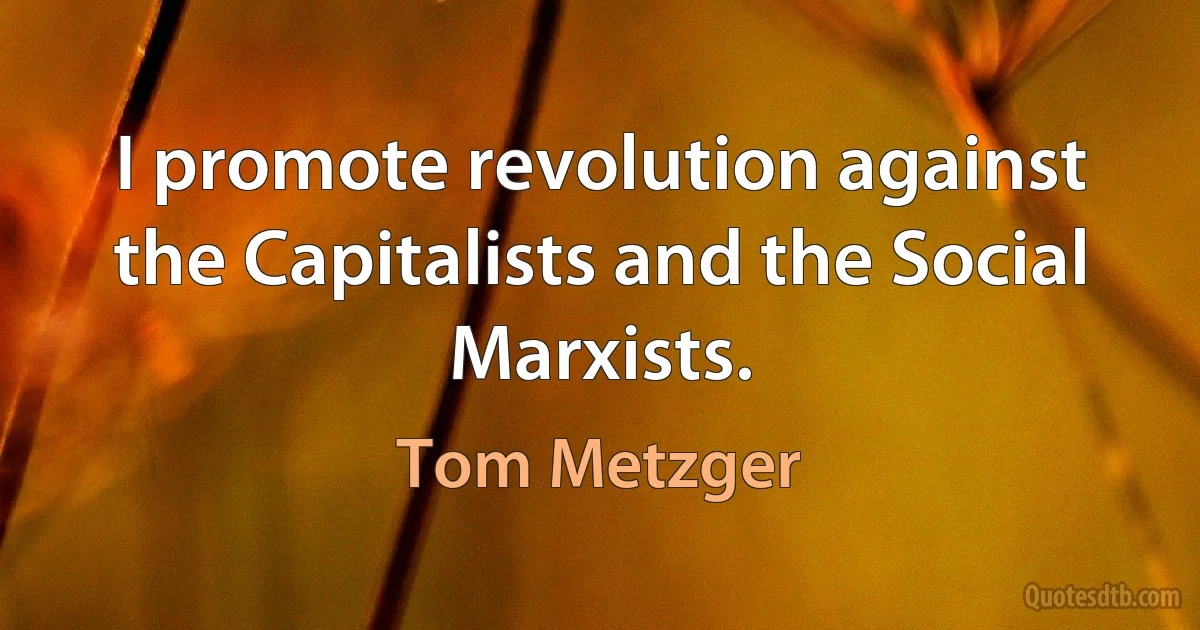 I promote revolution against the Capitalists and the Social Marxists. (Tom Metzger)