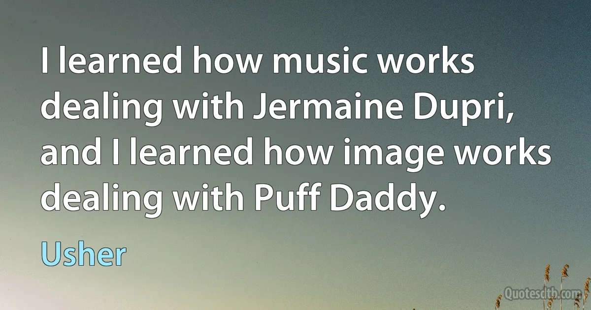 I learned how music works dealing with Jermaine Dupri, and I learned how image works dealing with Puff Daddy. (Usher)