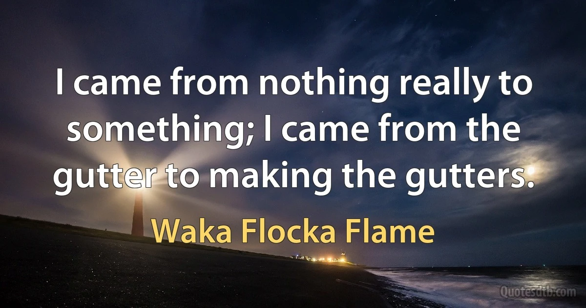 I came from nothing really to something; I came from the gutter to making the gutters. (Waka Flocka Flame)