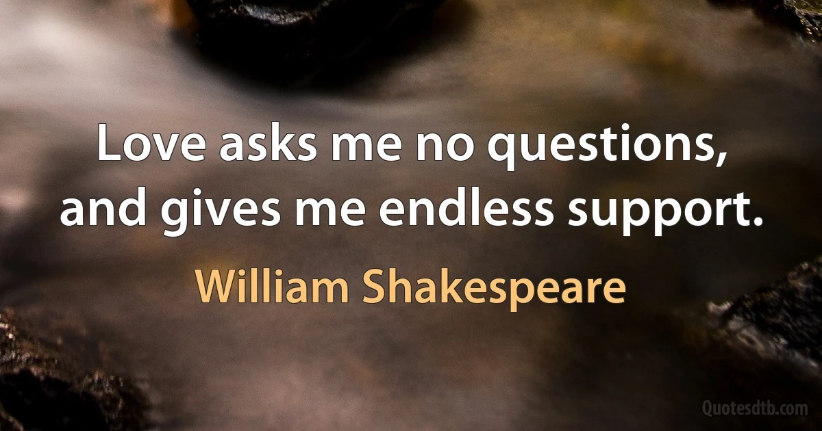 Love asks me no questions, and gives me endless support. (William Shakespeare)