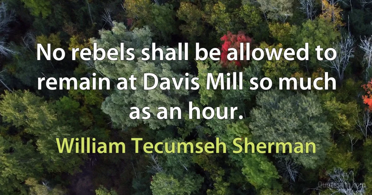 No rebels shall be allowed to remain at Davis Mill so much as an hour. (William Tecumseh Sherman)