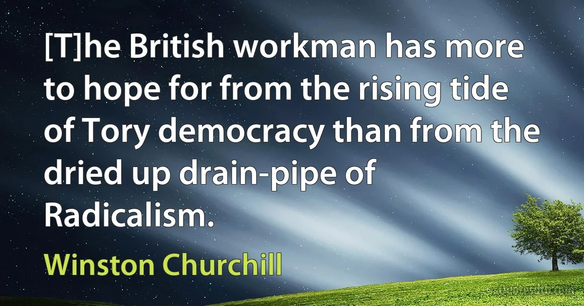 [T]he British workman has more to hope for from the rising tide of Tory democracy than from the dried up drain-pipe of Radicalism. (Winston Churchill)