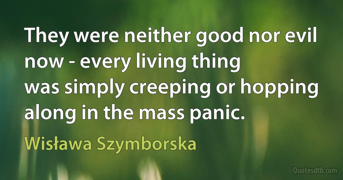 They were neither good nor evil now - every living thing
was simply creeping or hopping along in the mass panic. (Wisława Szymborska)