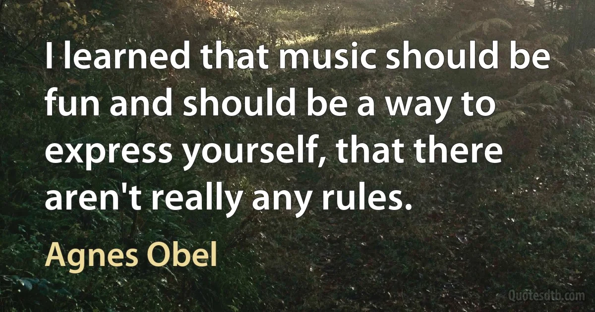 I learned that music should be fun and should be a way to express yourself, that there aren't really any rules. (Agnes Obel)