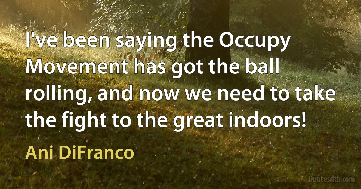 I've been saying the Occupy Movement has got the ball rolling, and now we need to take the fight to the great indoors! (Ani DiFranco)