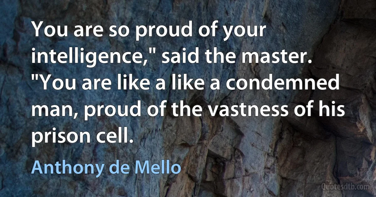 You are so proud of your intelligence," said the master. "You are like a like a condemned man, proud of the vastness of his prison cell. (Anthony de Mello)