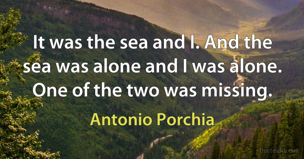 It was the sea and I. And the sea was alone and I was alone. One of the two was missing. (Antonio Porchia)