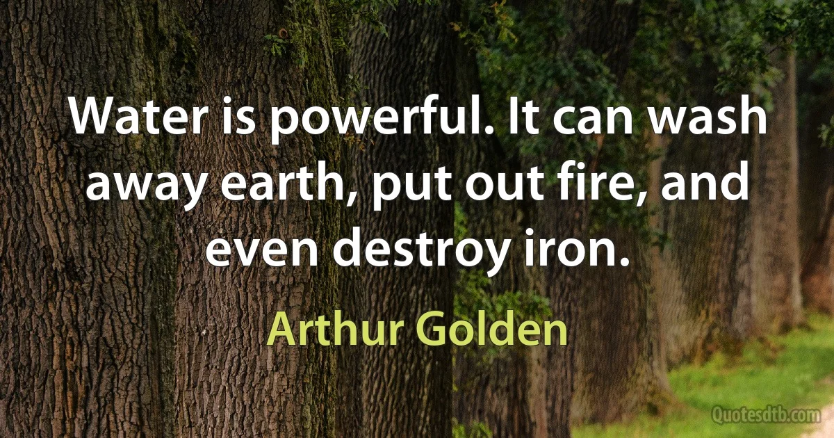 Water is powerful. It can wash away earth, put out fire, and even destroy iron. (Arthur Golden)