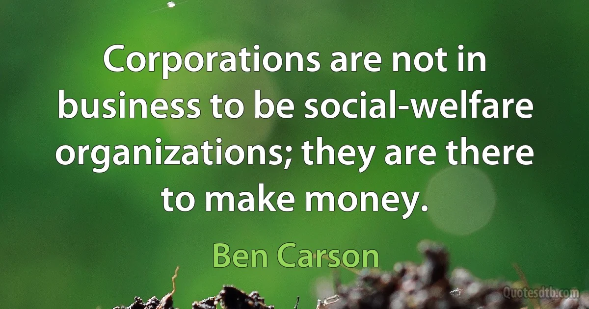 Corporations are not in business to be social-welfare organizations; they are there to make money. (Ben Carson)