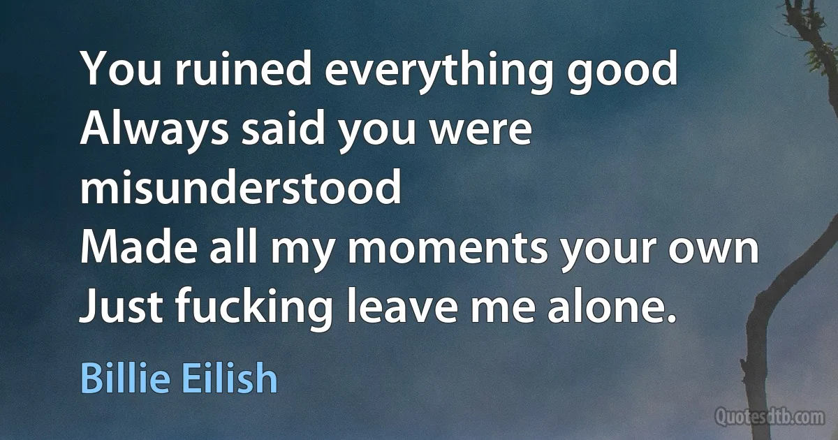 You ruined everything good
Always said you were misunderstood
Made all my moments your own
Just fucking leave me alone. (Billie Eilish)