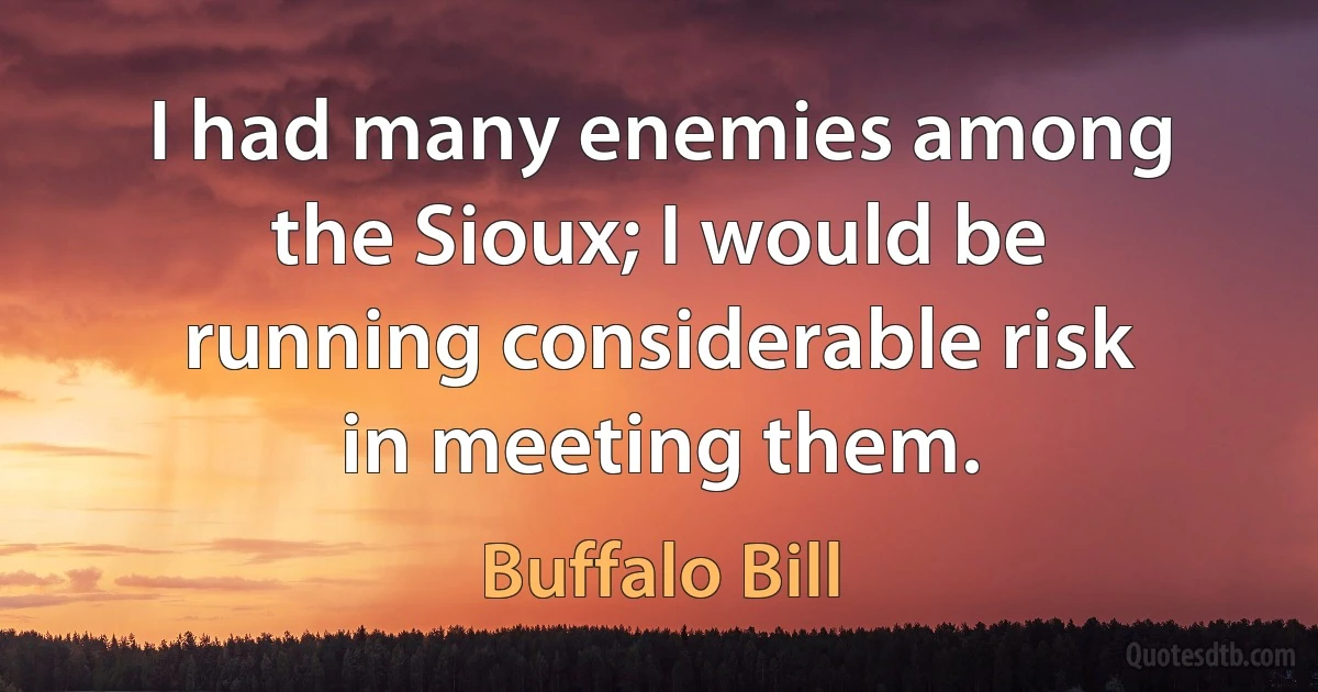 I had many enemies among the Sioux; I would be running considerable risk in meeting them. (Buffalo Bill)