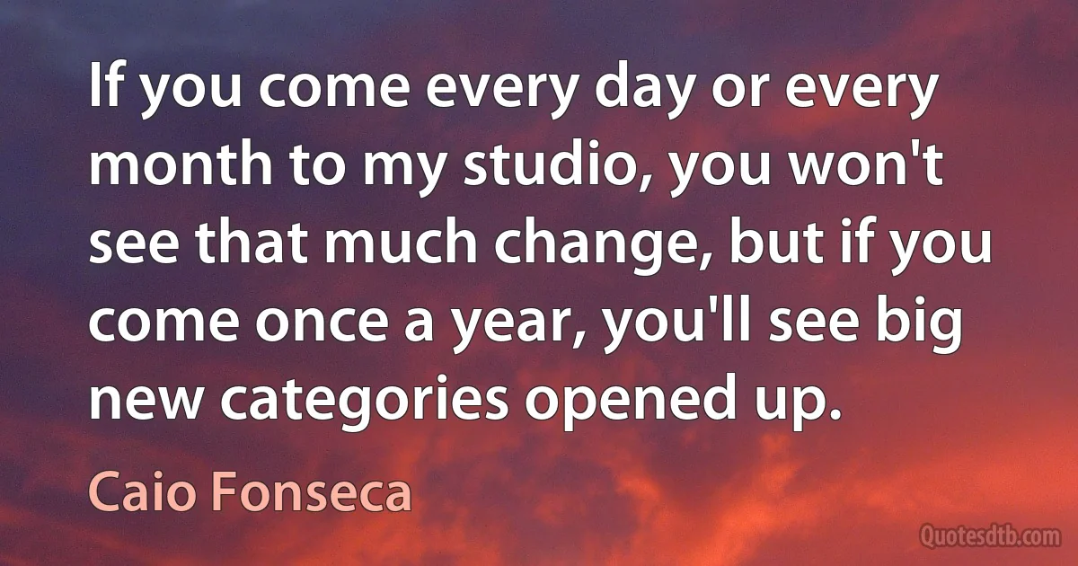 If you come every day or every month to my studio, you won't see that much change, but if you come once a year, you'll see big new categories opened up. (Caio Fonseca)