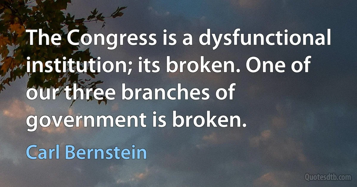 The Congress is a dysfunctional institution; its broken. One of our three branches of government is broken. (Carl Bernstein)