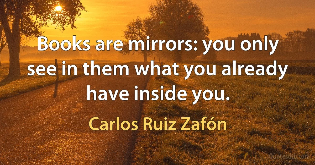 Books are mirrors: you only see in them what you already have inside you. (Carlos Ruiz Zafón)