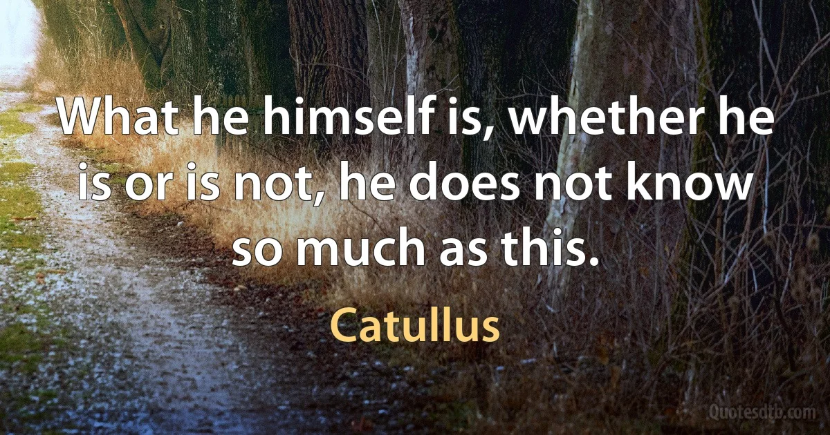 What he himself is, whether he is or is not, he does not know so much as this. (Catullus)