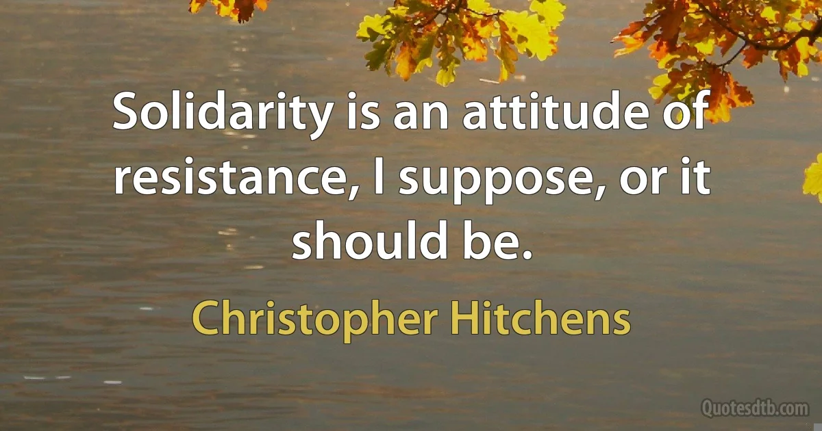 Solidarity is an attitude of resistance, I suppose, or it should be. (Christopher Hitchens)