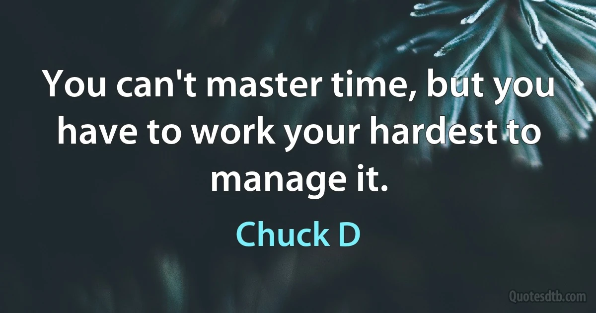 You can't master time, but you have to work your hardest to manage it. (Chuck D)