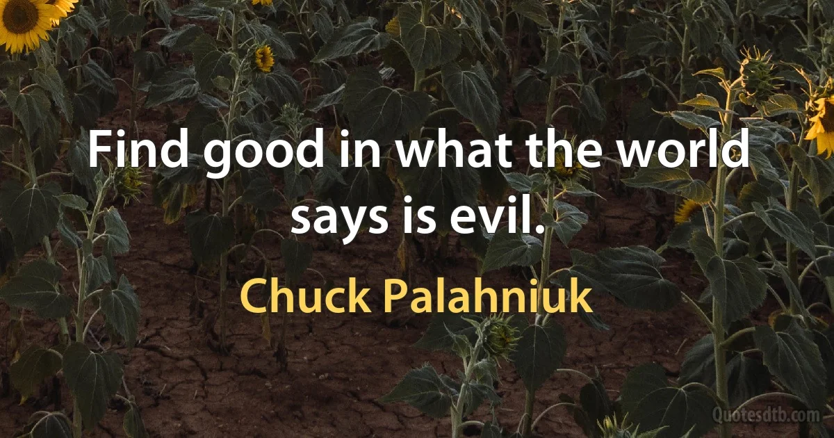 Find good in what the world says is evil. (Chuck Palahniuk)