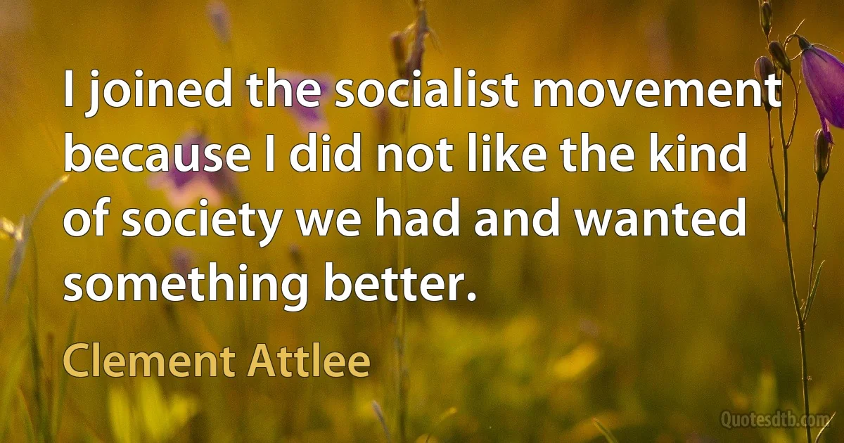 I joined the socialist movement because I did not like the kind of society we had and wanted something better. (Clement Attlee)