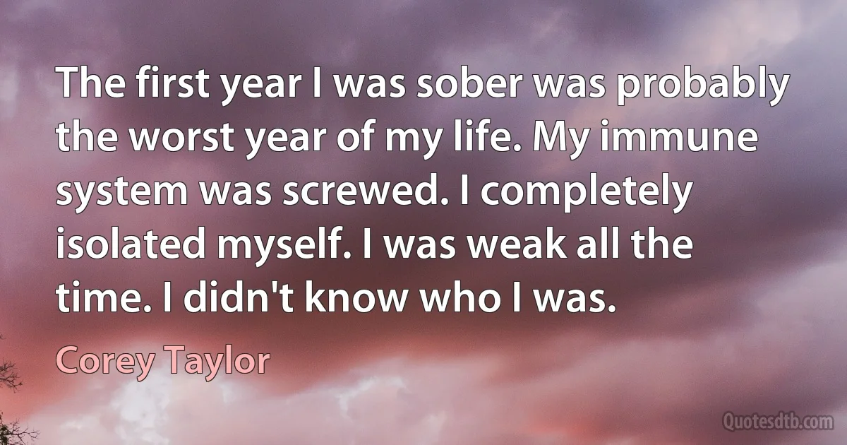 The first year I was sober was probably the worst year of my life. My immune system was screwed. I completely isolated myself. I was weak all the time. I didn't know who I was. (Corey Taylor)