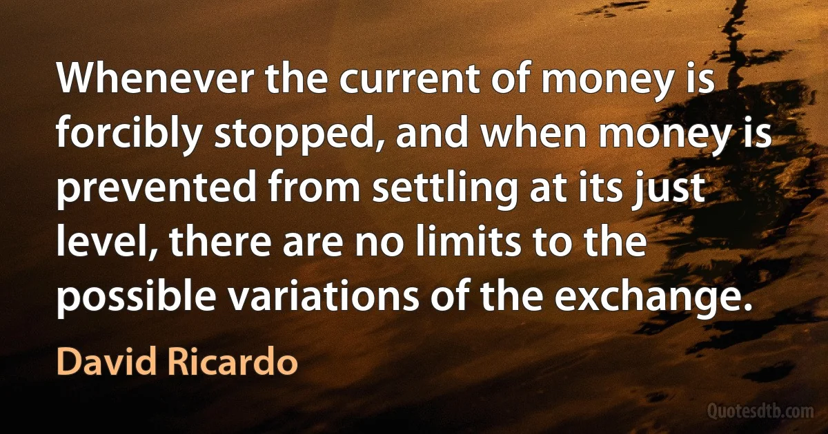 Whenever the current of money is forcibly stopped, and when money is prevented from settling at its just level, there are no limits to the possible variations of the exchange. (David Ricardo)