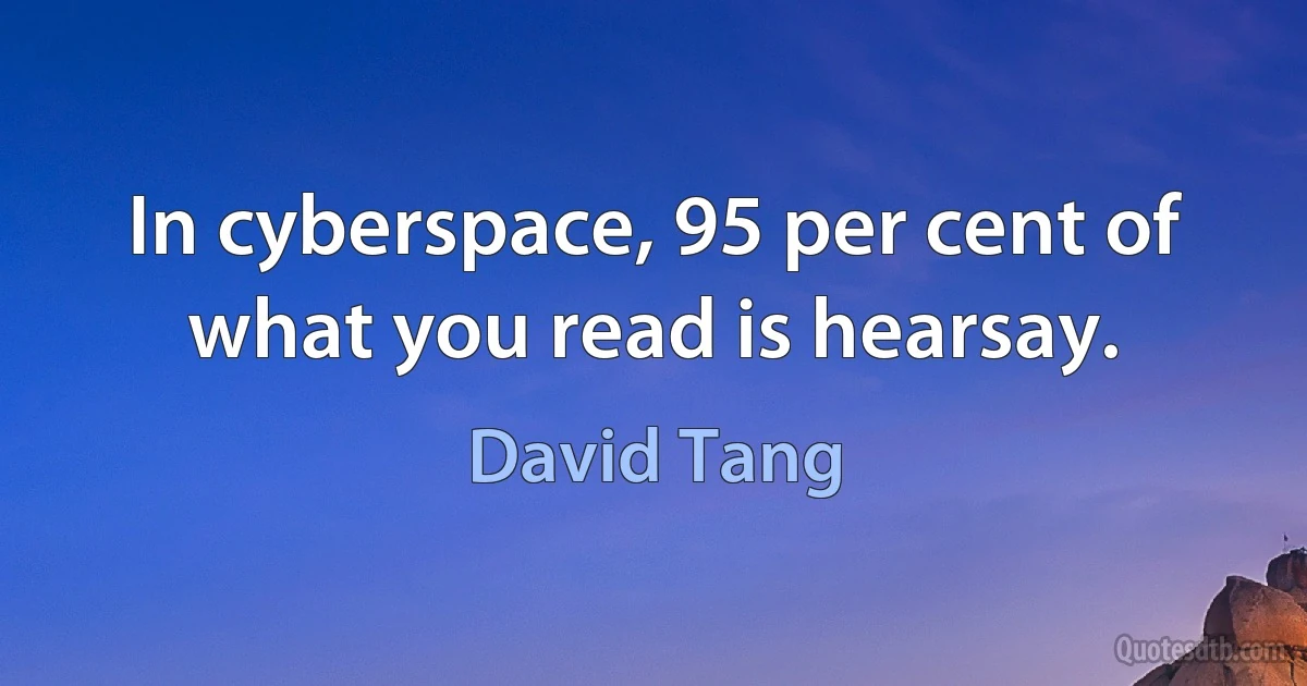 In cyberspace, 95 per cent of what you read is hearsay. (David Tang)