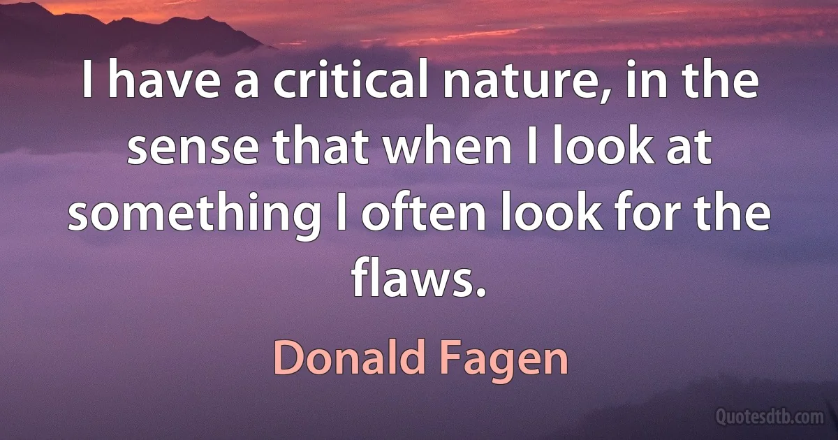 I have a critical nature, in the sense that when I look at something I often look for the flaws. (Donald Fagen)