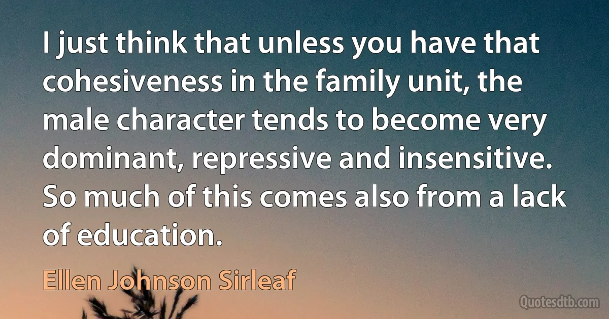 I just think that unless you have that cohesiveness in the family unit, the male character tends to become very dominant, repressive and insensitive. So much of this comes also from a lack of education. (Ellen Johnson Sirleaf)