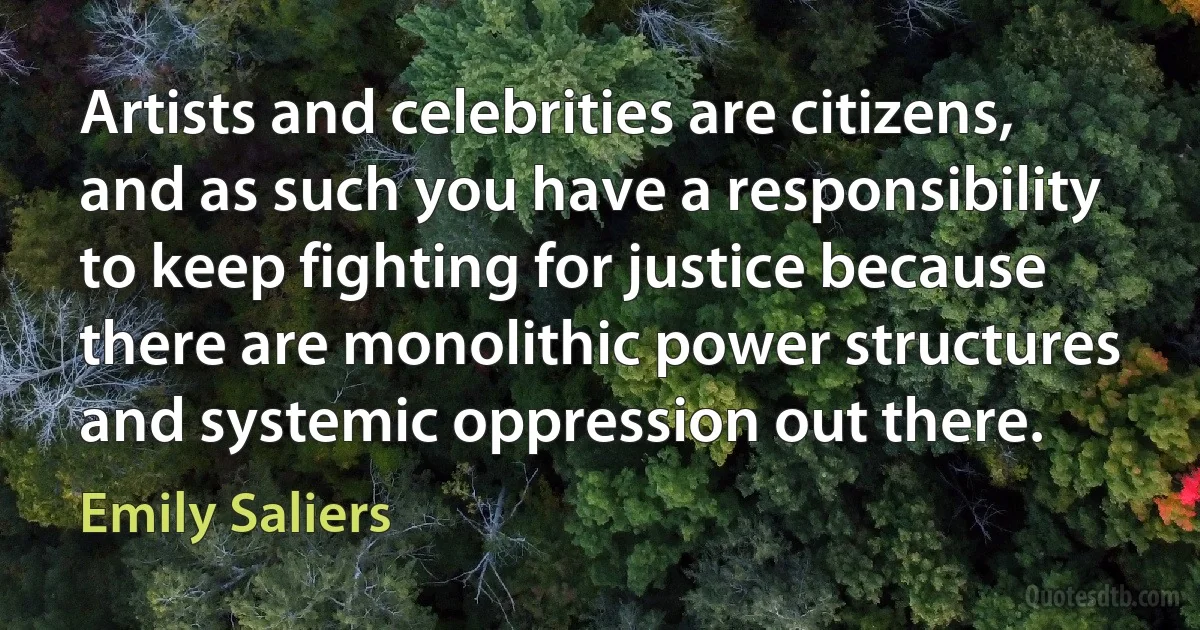 Artists and celebrities are citizens, and as such you have a responsibility to keep fighting for justice because there are monolithic power structures and systemic oppression out there. (Emily Saliers)