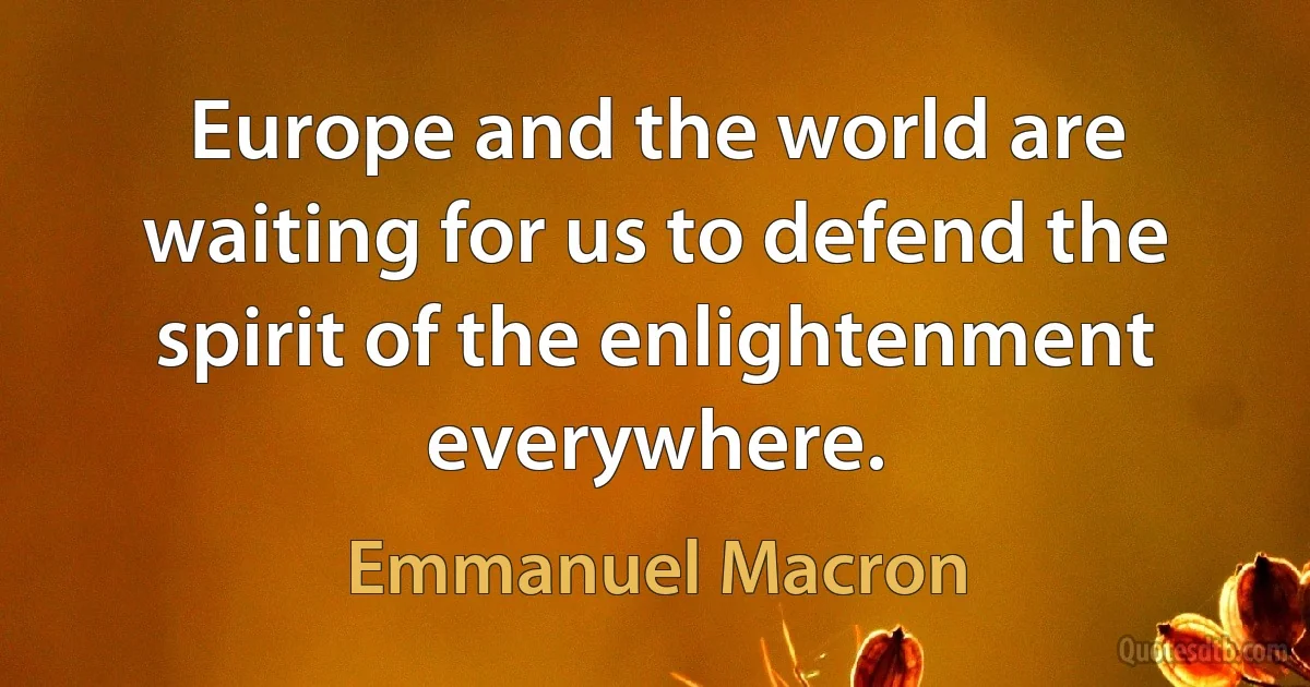 Europe and the world are waiting for us to defend the spirit of the enlightenment everywhere. (Emmanuel Macron)