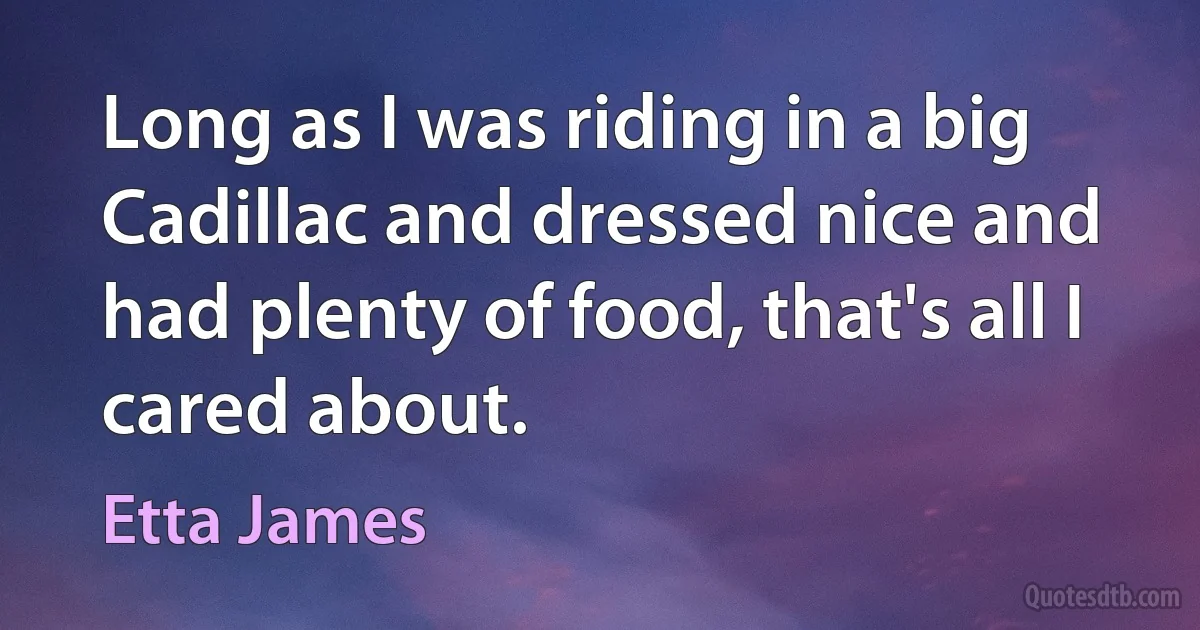 Long as I was riding in a big Cadillac and dressed nice and had plenty of food, that's all I cared about. (Etta James)