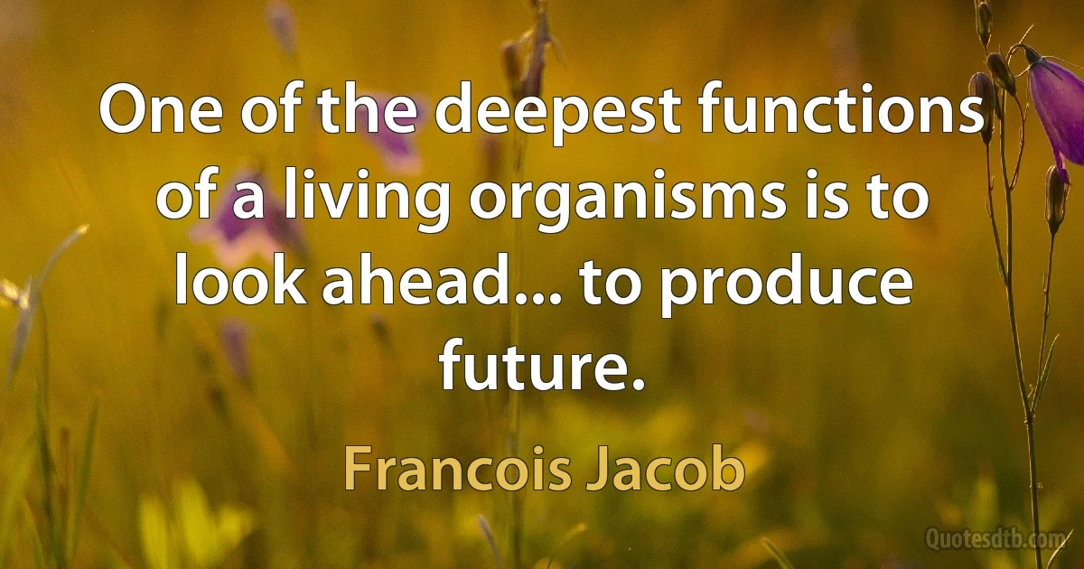 One of the deepest functions of a living organisms is to look ahead... to produce future. (Francois Jacob)