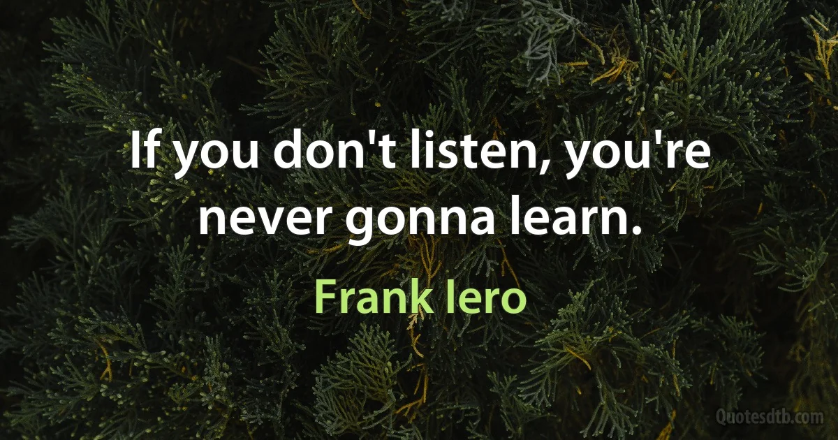 If you don't listen, you're never gonna learn. (Frank Iero)