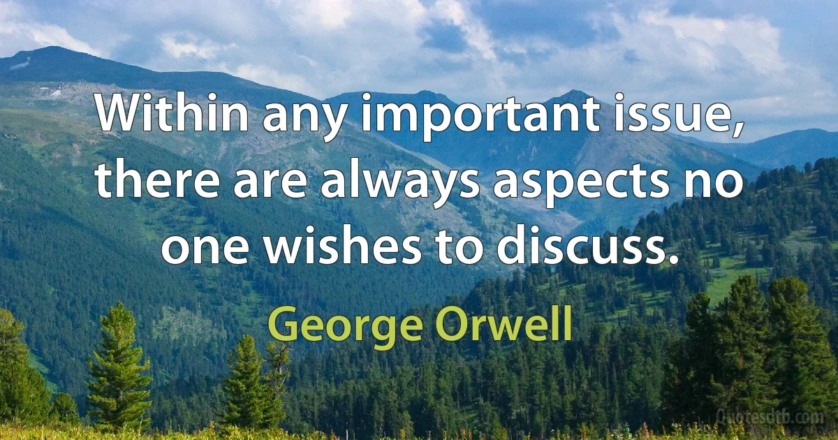 Within any important issue, there are always aspects no one wishes to discuss. (George Orwell)