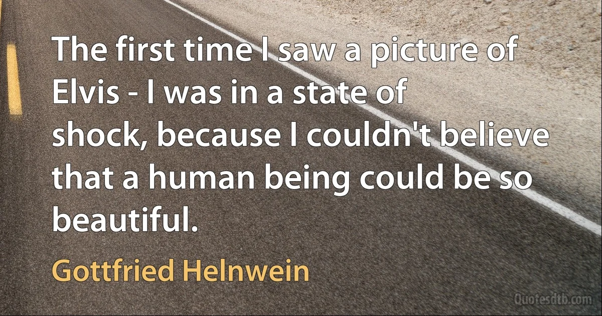 The first time I saw a picture of Elvis - I was in a state of shock, because I couldn't believe that a human being could be so beautiful. (Gottfried Helnwein)